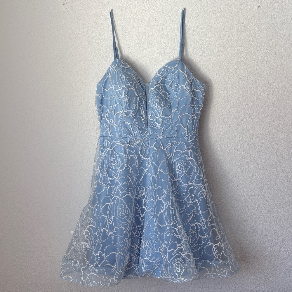 Pear Culture Light Blue Lace Dress Women Junior Teen 7 8 Homecoming Formal Prom